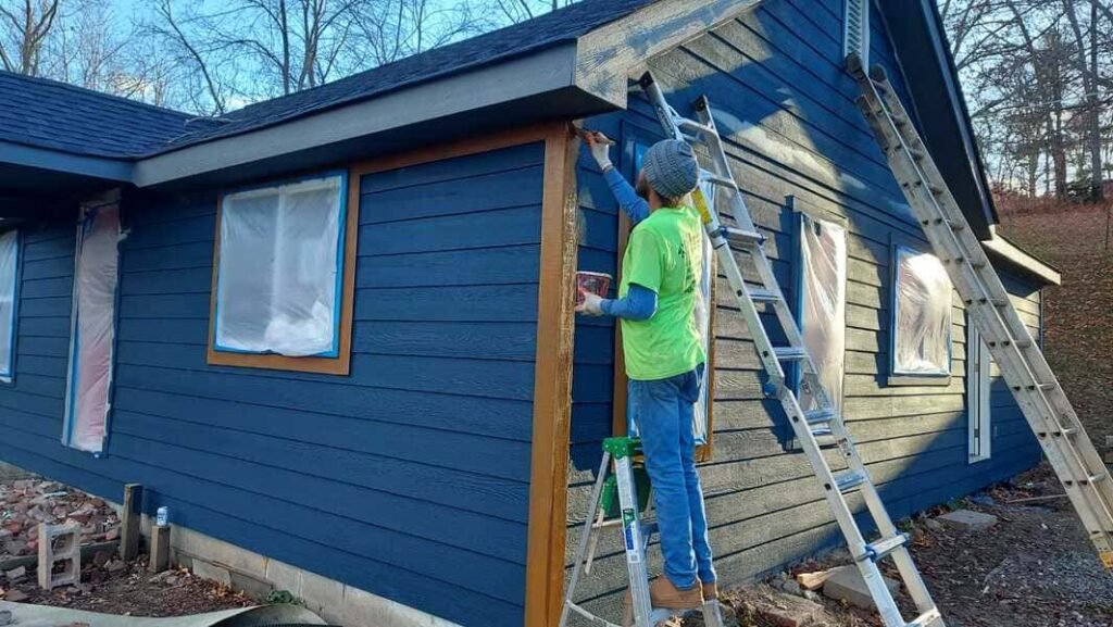 Before residential painting project on home exterior in North Carolina by Green Mountain Constructions