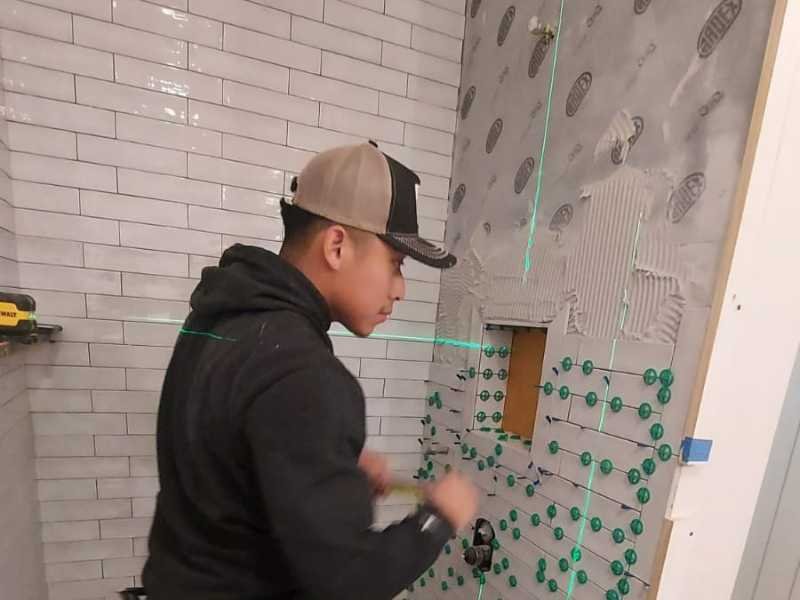 Before residential tiling installation on interior floor in North Carolina by Green Mountain Constructions